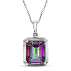 5 Carat Mystic Topaz and Halo Diamond Necklace, 18 Inches