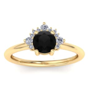 1 Carat Black Moissanite Engagement Ring With Crown In 14 Karat Yellow Gold