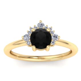 1 Carat Black Diamond Engagement Ring With Crown In 14 Karat Yellow Gold