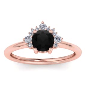 1 Carat Black Diamond Engagement Ring With Crown In 14 Karat Rose Gold