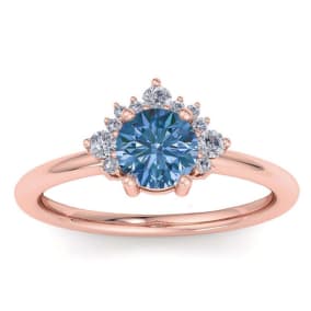1 Carat Blue Diamond Engagement Ring With Crown In 14 Karat Rose Gold