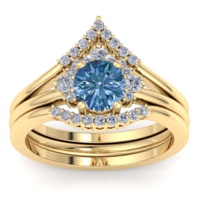 1 1/5 Carat Blue Diamond Bridal Set With Crown In 14 Karat Yellow Gold