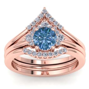 1 1/5 Carat Blue Diamond Bridal Set With Crown In 14 Karat Rose Gold