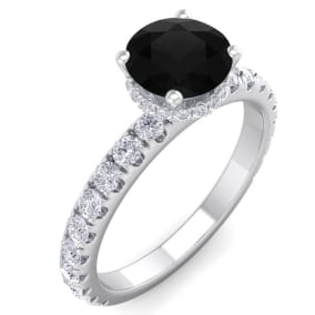 1 1/2 Carat Round Shape Hidden Halo Black Diamond Engagement Ring In 14 Karat White Gold