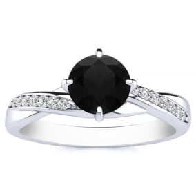 1/2 Carat Black Diamond Engagement Ring In 14 Karat White Gold