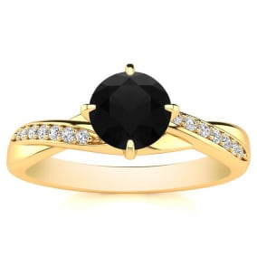 1/2 Carat Black Diamond Engagement Ring In 14 Karat Yellow Gold