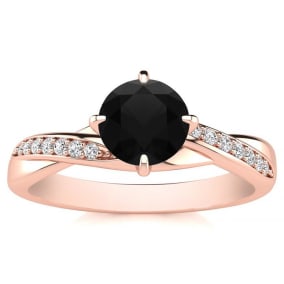 1/2 Carat Black Diamond Engagement Ring In 14 Karat Rose Gold