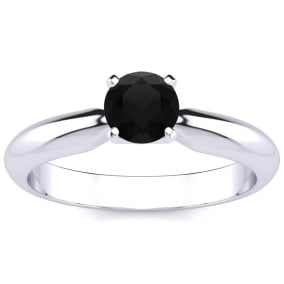 1/2 Carat Black Diamond Solitaire Engagement Ring In 14 Karat White Gold