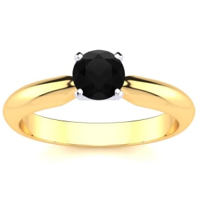 1/2 Carat Black Diamond Solitaire Engagement Ring In 14 Karat Yellow Gold