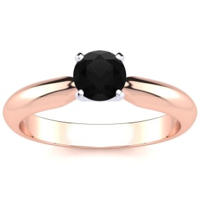 1/2 Carat Black Diamond Solitaire Engagement Ring In 14 Karat Rose Gold