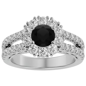 2 1/4 Carat Black Diamond Halo Engagement Ring In 14 Karat White Gold
