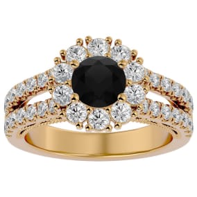 2 1/4 Carat Black Diamond Halo Engagement Ring In 14 Karat Yellow Gold