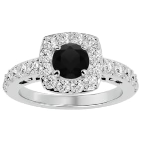 2 1/2 Carat Black Diamond Halo Engagement Ring In 14 Karat White Gold