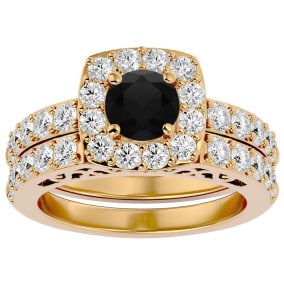 3 Carat Black Diamond Bridal Set In 14 Karat Yellow Gold