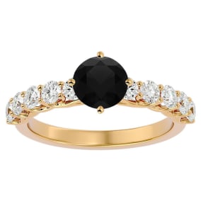 1 3/4 Carat Black Diamond Engagement Ring In 14 Karat Yellow Gold