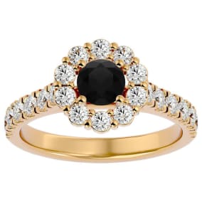 1 1/2 Carat Halo Black Diamond Engagement Ring In 14 Karat Yellow Gold
