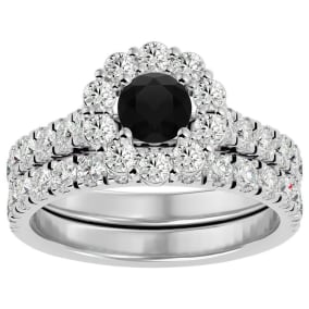 2 Carat Halo Black Diamond Bridal Set In 14 Karat White Gold