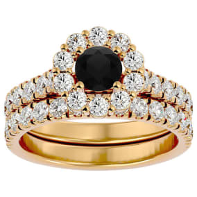 2 Carat Halo Black Diamond Bridal Set In 14 Karat Yellow Gold