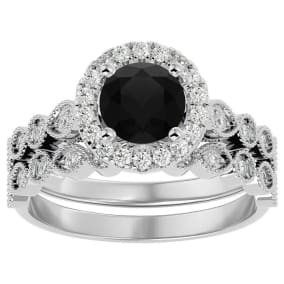 1 1/2 Carat Halo Black Diamond Bridal Set In 14 Karat White Gold