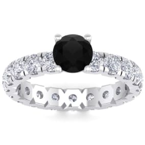 3 Carat Round Shape Black Diamond Eternity Engagement Ring In 14 Karat White Gold