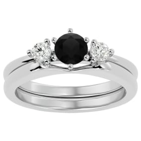 1/2 Carat Black Diamond Solitaire Ring With 1/5 Carat Enhancer In 14 Karat White Gold