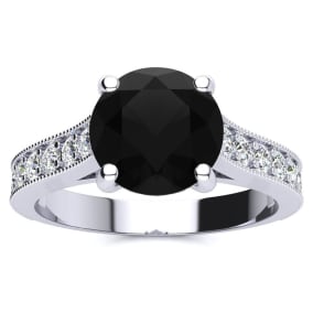 2 1/2 Carat Round Shape Black Diamond Engagement Ring In 14 Karat White Gold