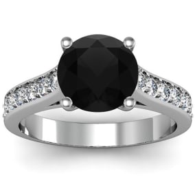 2 1/2 Carat Round Shape Black Diamond Engagement Ring In 14 Karat White Gold
