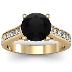2 1/2 Carat Round Shape Black Diamond Engagement Ring In 14 Karat Yellow Gold