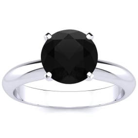 2 Carat Black Diamond Solitaire Engagement Ring In 14 Karat White Gold. Fiery Amazing Black Diamond In A Heavy Gold Mounting!