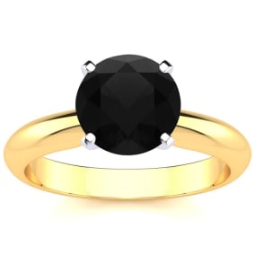 2 Carat Black Diamond Solitaire Engagement Ring In 14 Karat Yellow Gold