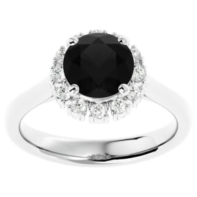 2 1/3 Carat Halo Black Diamond Engagement Ring In 14 Karat White Gold