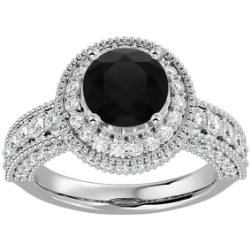 3 1/2 Carat Black Diamond Halo Engagement Ring In 14 Karat White Gold