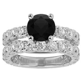 5 Carat Round Black Diamond Bridal Set In 14 Karat White Gold