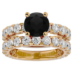5 Carat Round Black Diamond Bridal Set In 14 Karat Yellow Gold
