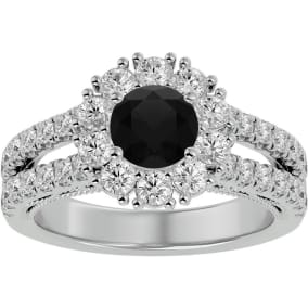 4 Carat Black Diamond Halo Engagement Ring In 14 Karat White Gold