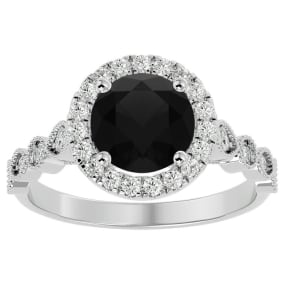 2 1/2 Carat Halo Black Diamond Engagement Ring In 14 Karat White Gold