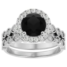 2 1/2 Carat Halo Black Diamond Bridal Set In 14 Karat White Gold