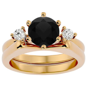 2 Carat Black Diamond Solitaire Ring With 1/5 Carat Enhancer In 14 Karat Yellow Gold