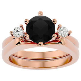 2 Carat Black Diamond Solitaire Ring With 1/5 Carat Enhancer In 14 Karat Rose Gold