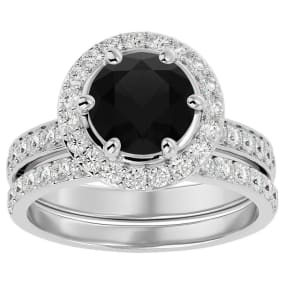 3 Carat Black Diamond Halo Bridal Set In 14 Karat White Gold With 2 Carat Center Black Diamond