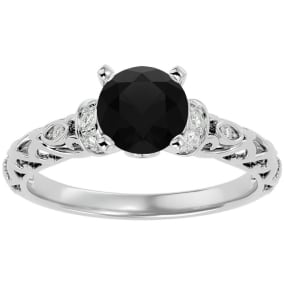 2 1/4 Carat Vintage Black Diamond Engagement Ring In 14 Karat White Gold