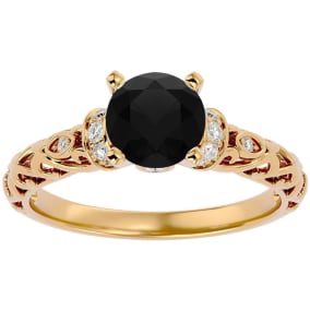 2 1/4 Carat Vintage Black Diamond Engagement Ring In 14 Karat Yellow Gold