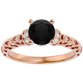 2 1/4 Carat Vintage Black Diamond Engagement Ring In 14 Karat Rose Gold