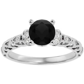 1 3/4 Carat Vintage Black Diamond Engagement Ring In 14 Karat White Gold