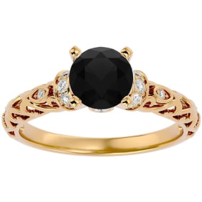 1 3/4 Carat Vintage Black Diamond Engagement Ring In 14 Karat Yellow Gold