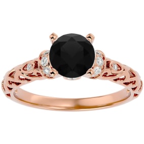 1 3/4 Carat Vintage Black Diamond Engagement Ring In 14 Karat Rose Gold