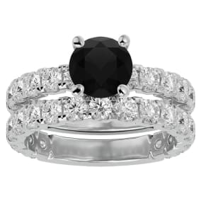 4 Carat Round Black Diamond Bridal Set In 14 Karat White Gold