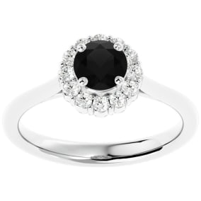 1 Carat Halo Black Diamond Engagement Ring In 14 Karat White Gold