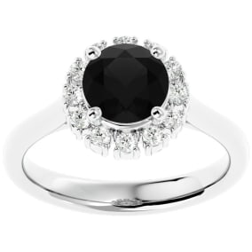 1 3/4 Carat Halo Black Diamond Engagement Ring In 14 Karat White Gold