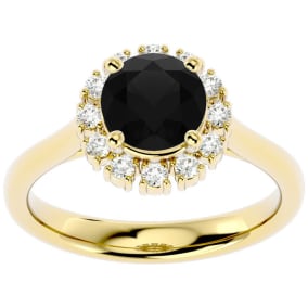 1 3/4 Carat Halo Black Diamond Engagement Ring In 14 Karat Yellow Gold